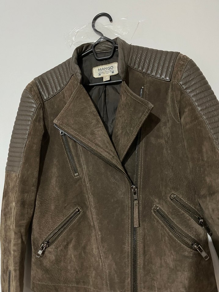 Kahverengi Süet Biker Kadın Deri Ceket - Görsel 2