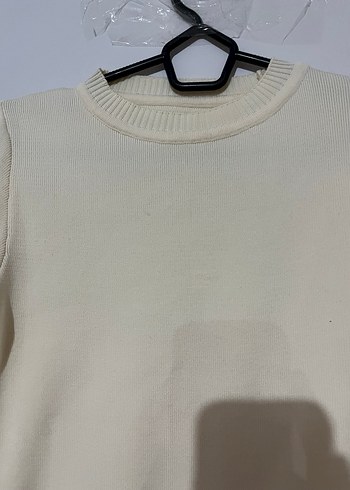 krem Uzun Kollu Basic Kadın Kazak - Görsel 3