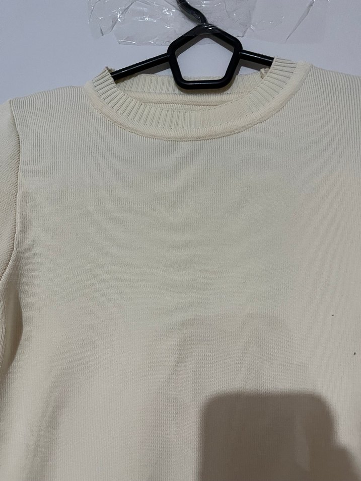 krem Uzun Kollu Basic Kadın Kazak - Görsel 3