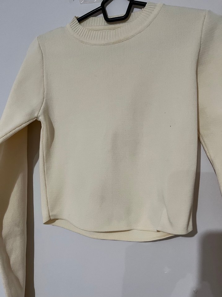 krem Uzun Kollu Basic Kadın Kazak - Görsel 2