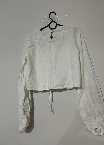 Beyaz Nakışlı Keten Gömlek - Görsel 5