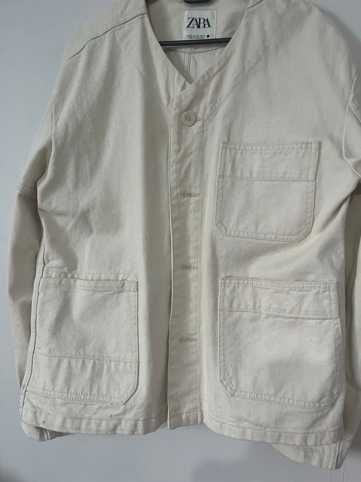 ZARA Düğmeli bej jean Kadın Ceket - Görsel 4