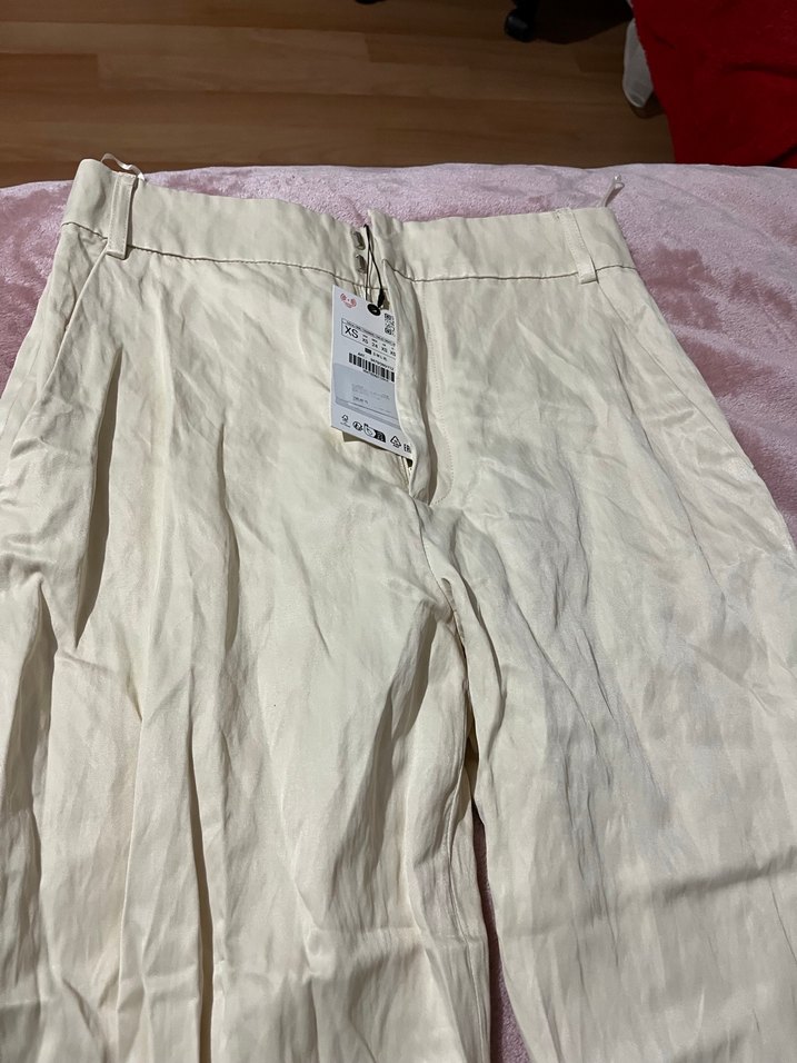 Zara Beyaz Keten Midi Pantolon - Görsel 5