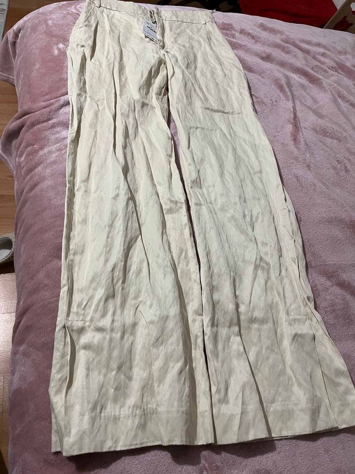 Zara Beyaz Keten Midi Pantolon - Görsel 4