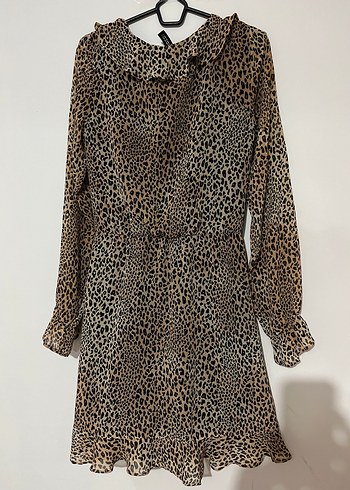 Leopar Desenli Uzun Kollu Midi Kadın Elbise - Görsel 4