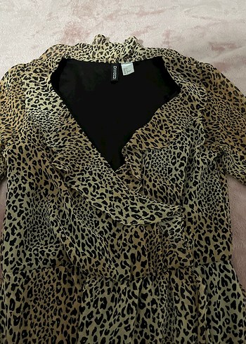 Leopar Desenli Uzun Kollu Midi Kadın Elbise - Görsel 2