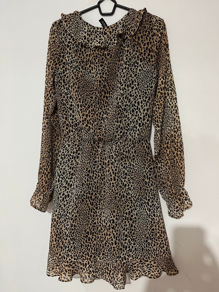 Leopar Desenli Uzun Kollu Midi Kadın Elbise - Görsel 4