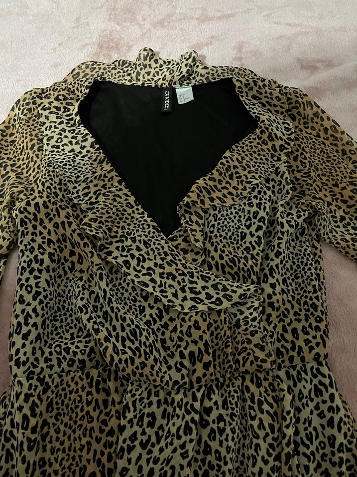 Leopar Desenli Uzun Kollu Midi Kadın Elbise - Görsel 2