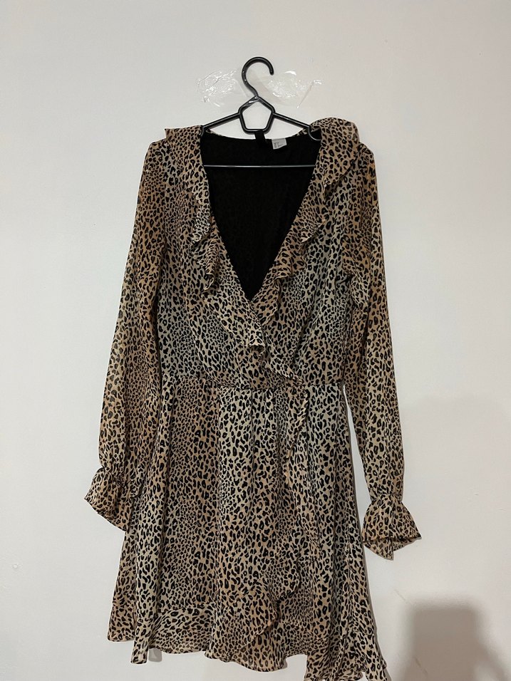 Leopar Desenli Uzun Kollu Midi Kadın Elbise - Görsel 5