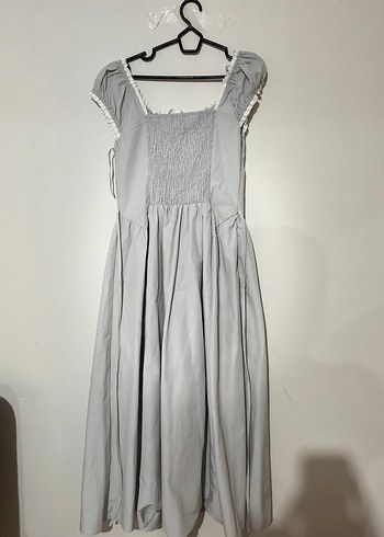 agasaz marka yurt dışı Gri Keten Uzun Drapeli Kadın Elbise - Görsel 5