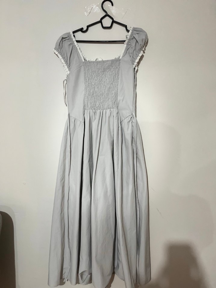 agasaz marka yurt dışı Gri Keten Uzun Drapeli Kadın Elbise - Görsel 5