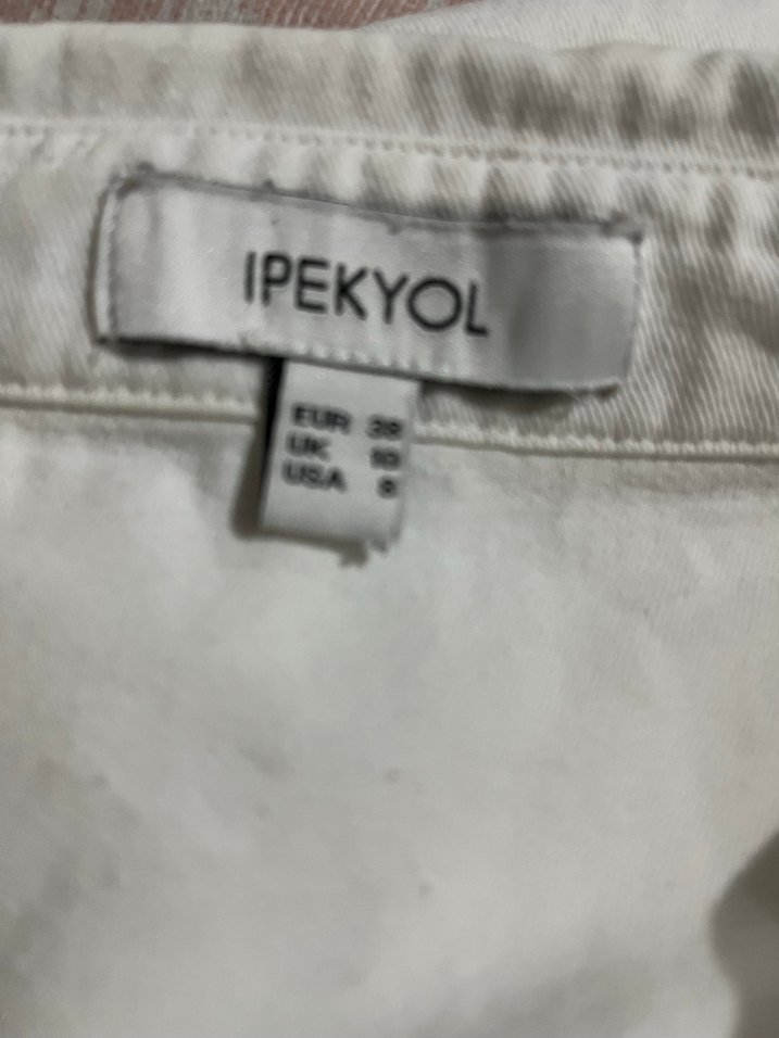 Düğmeli Kolsuz bej Keten Gömlek - Görsel 5