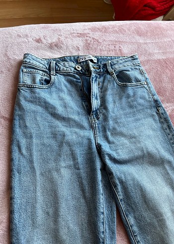 Mavi Yüksek Bel Rahat Kesim Kadın Midi Kot Pantolon - Görsel 3