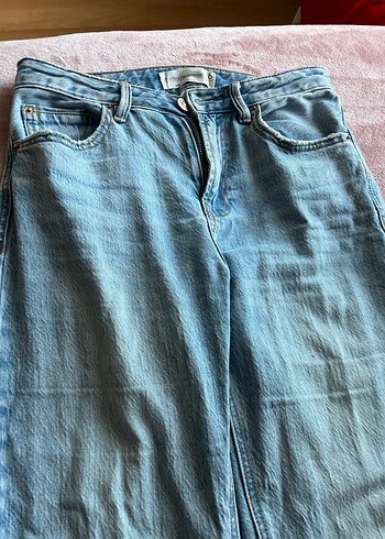 Mavi Yüksek Bel Rahat Kesim Kadın Midi Kot Pantolon - Görsel 6