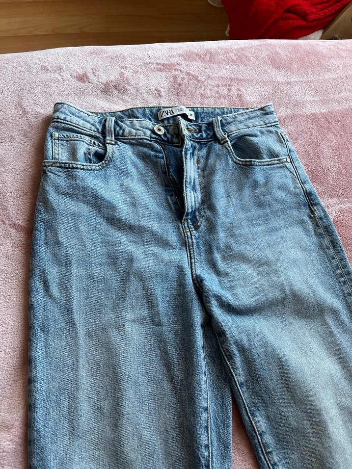 Mavi Yüksek Bel Rahat Kesim Kadın Midi Kot Pantolon - Görsel 3