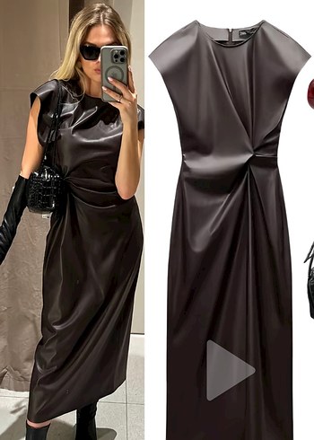 Zara suni deri elbise - Görsel 2