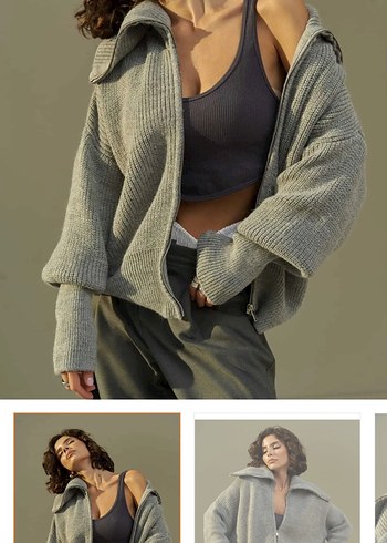 Mai fermuarlı gri hırka - Görsel 3