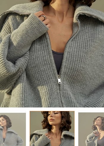 Mai fermuarlı gri hırka - Görsel 2