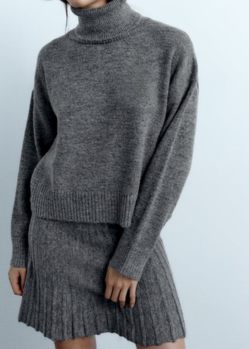 Zara Gri Pilili triko etek - Görsel 5