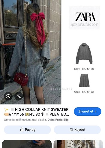 Zara Gri Pilili triko etek - Görsel 2