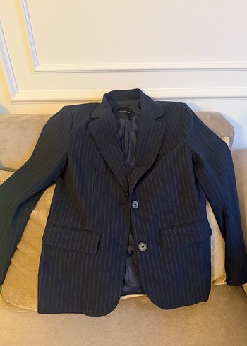 PULL&BEAR Lacivert Çizgili Kadın Blazer - Görsel 3