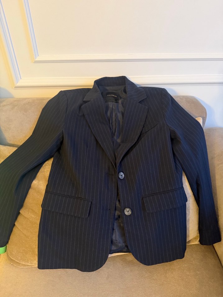 PULL&BEAR Lacivert Çizgili Kadın Blazer - Görsel 3