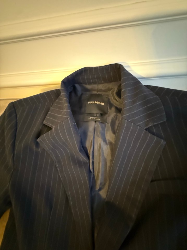 PULL&BEAR Lacivert Çizgili Kadın Blazer - Görsel 5