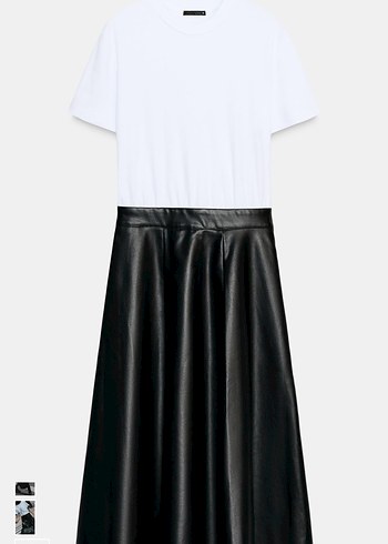 Zara suni deri kombine elbise - Görsel 3