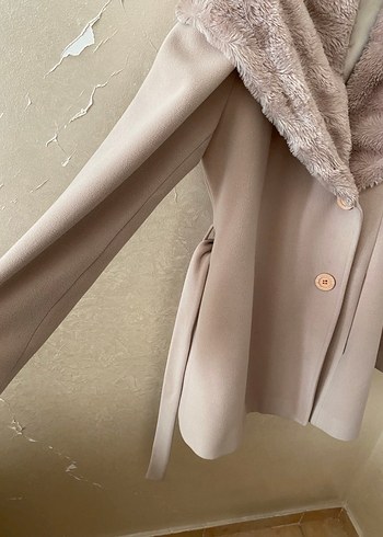 Kürklü Bej Midi Kadın Kaban - Görsel 2