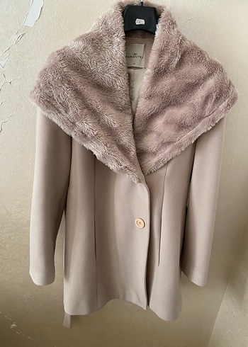 Kürklü Bej Midi Kadın Kaban - Görsel 4