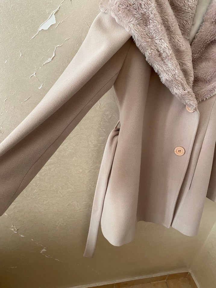 Kürklü Bej Midi Kadın Kaban - Görsel 2