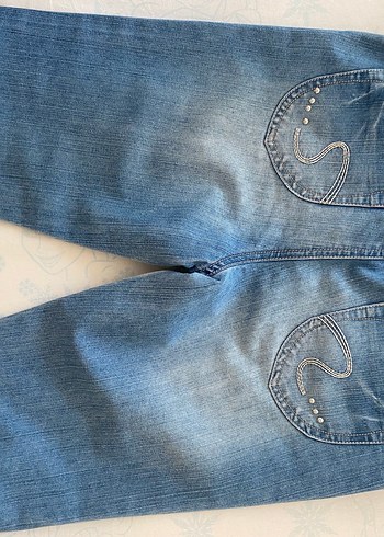 Düğmeli Mavi Denim Pantolon - Görsel 2