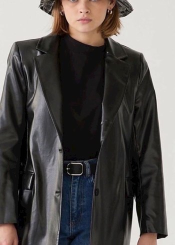 40 Beden Suud collection Kemerli Siyah Deri Kadın Blazer