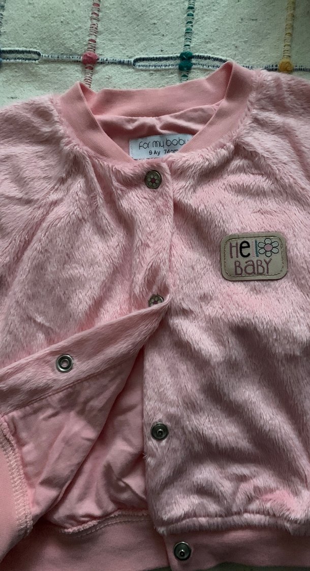 Kız Çocuk Pembe Düğmeli peluş mont - Görsel 2