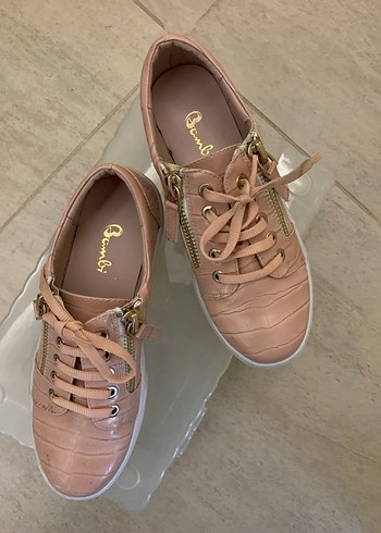 Somon rengi,  Yılan Derisi Desenli Platform Spor Ayakkabı - Görsel 4