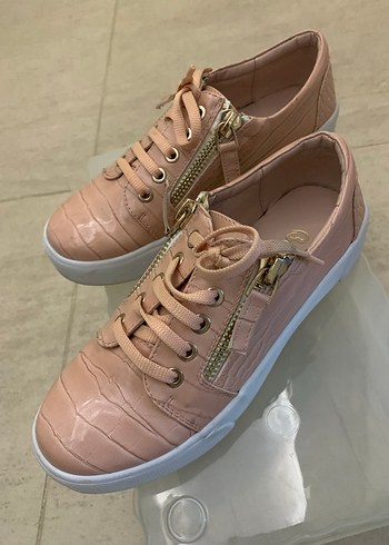 Somon rengi,  Yılan Derisi Desenli Platform Spor Ayakkabı - Görsel 2