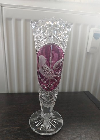 Beden Bordo Kuş Figürlü Kristal Vazo