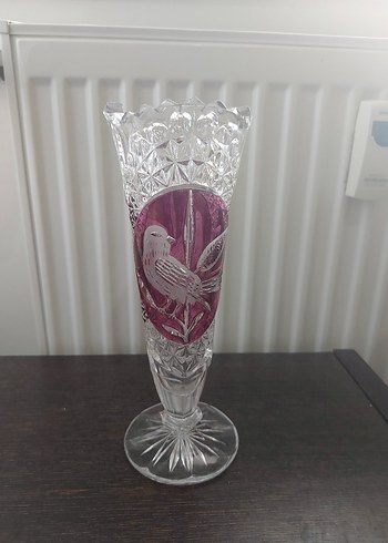 Bordo Kuş Figürlü Kristal Vazo