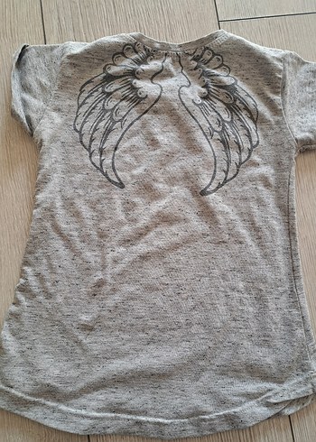 Gri Kız Çocuk Angel Baskılı Kısa Kollu Tişört - Görsel 2
