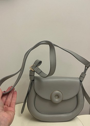 Gri Deri Tokalı Kadın Çanta - Görsel 3