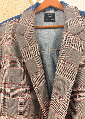 Gri Ekose Düğmeli Kadın Midi Blazer - Görsel 3