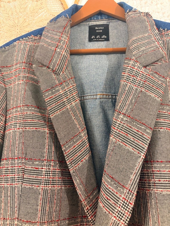 Gri Ekose Düğmeli Kadın Midi Blazer - Görsel 3