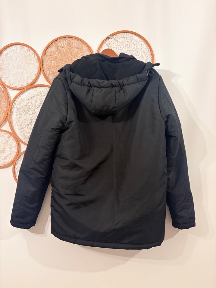 Siyah Kapüşonlu Fermuarlı Erkek Mont - Görsel 4