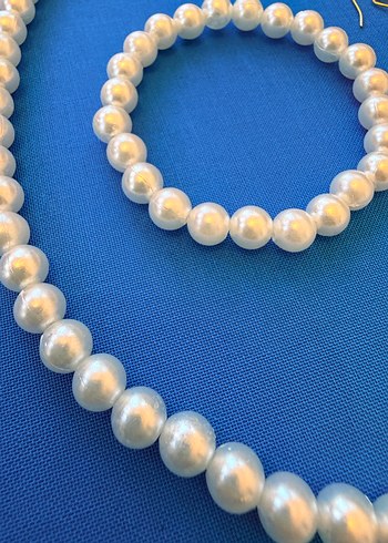 Beyaz Boncuklu Minimalist Kolye Seti - Görsel 4