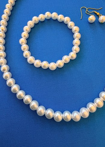 Beyaz Boncuklu Minimalist Kolye Seti - Görsel 2