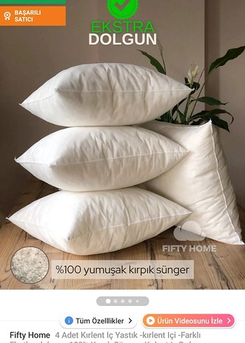 Fifty Home Dolgun Beyaz Kırlent, iç yastık