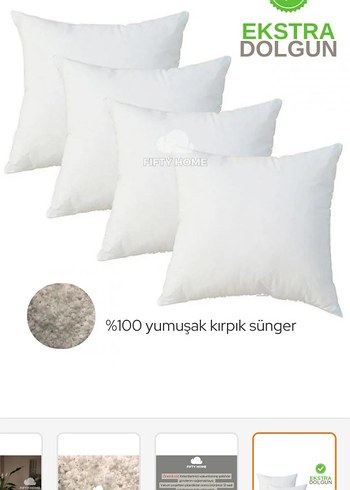  Beden Fifty Home Dolgun Beyaz Kırlent, iç yastık