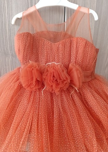 Kız Çocuk Turuncu Fırfırlı Abiye Elbise - Görsel 2