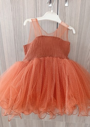 Kız Çocuk Turuncu Fırfırlı Abiye Elbise - Görsel 3