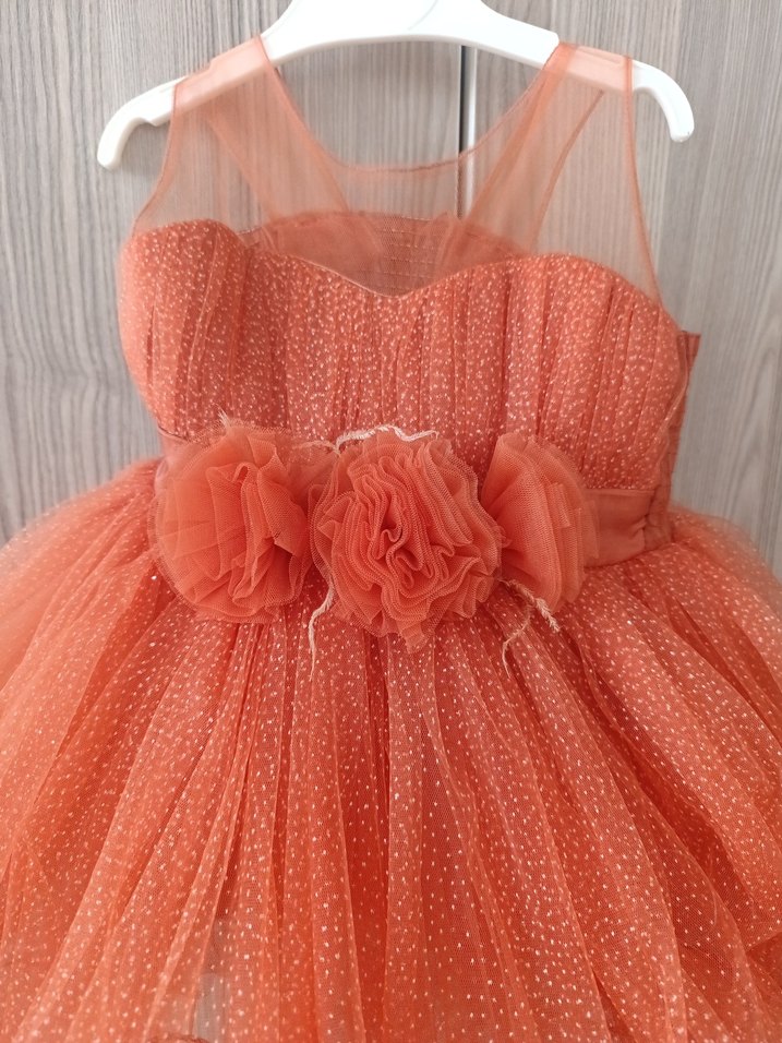 Kız Çocuk Turuncu Fırfırlı Abiye Elbise - Görsel 2